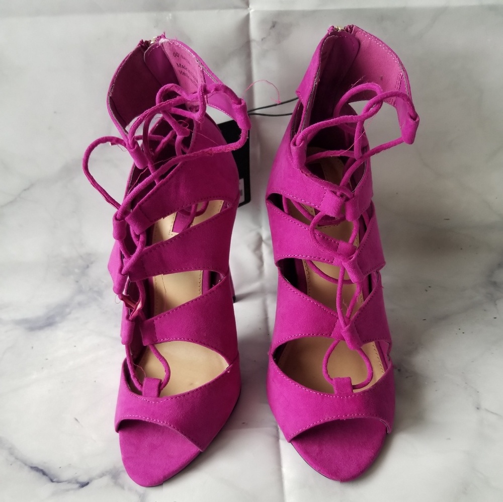 Forever 21 Strappy Fuchsia Lace-Up Heels Sz 7 - Picture 2 of 6